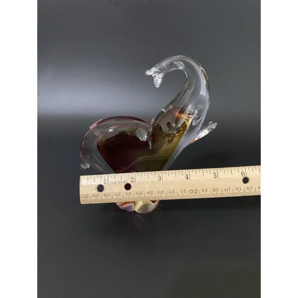 Clear Glass Elephant Figurine Paperweight Purple & Amber Collector 6